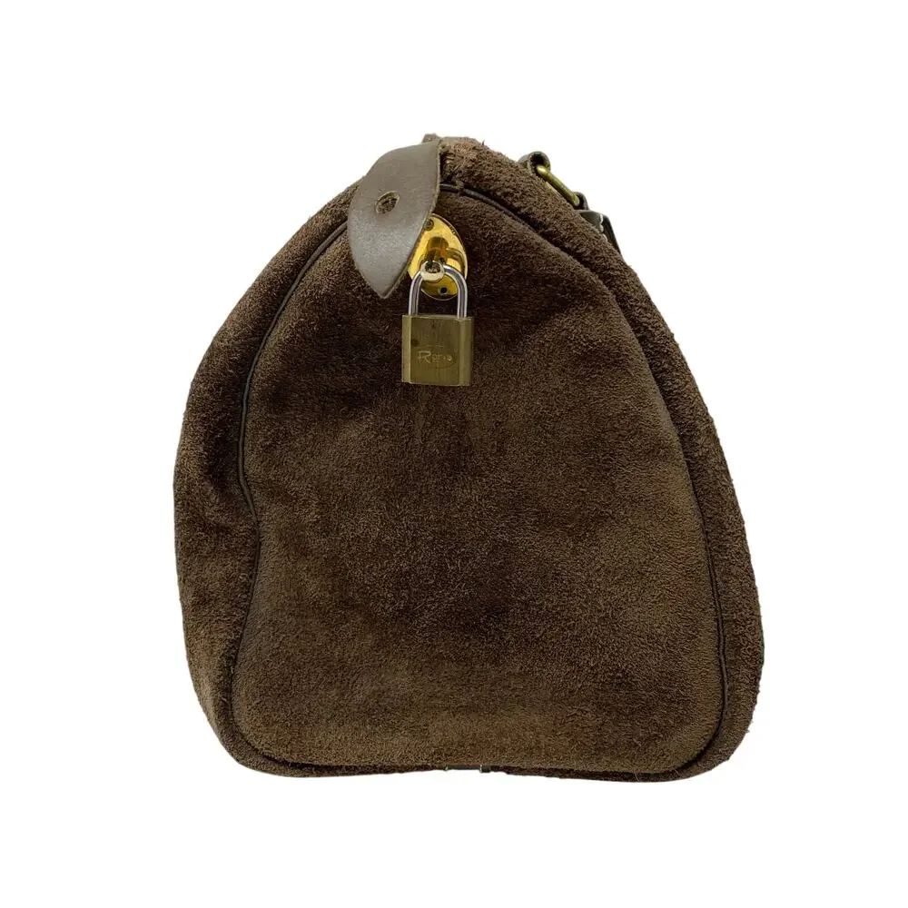 Vintage Meeks Luggage Suede Leather Satchel Purse Bag Brown Top Zip *READ